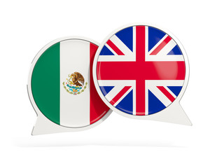 Flags of Mexico and UK inside chat bubbles