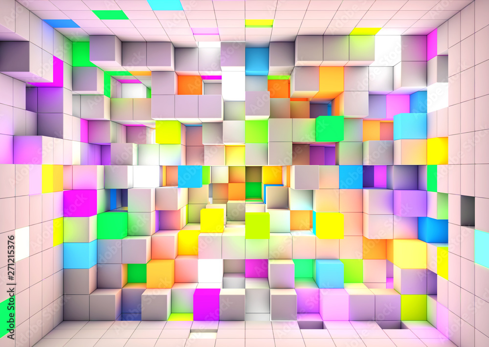 Poster 3d rendering abstract background color light cubes