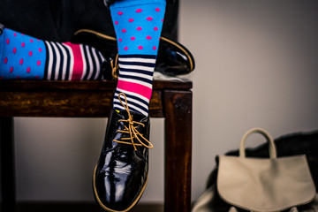 Colorful socks on female feet