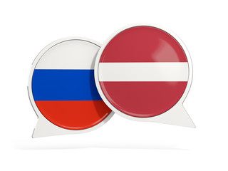 Flags of Russia and latvia inside chat bubbles