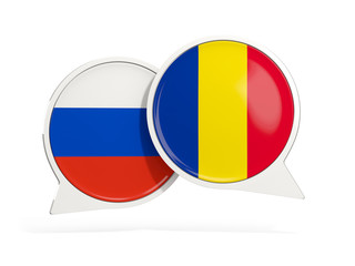 Flags of Russia and romania inside chat bubbles