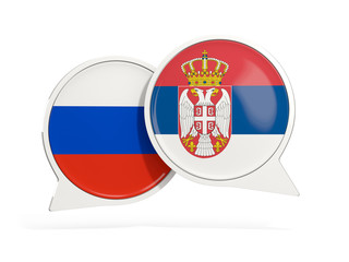 Obraz premium Flags of Russia and serbia inside chat bubbles