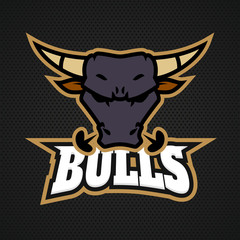 Modern professional bull logo for a sport team. Vector logo on a dark background.