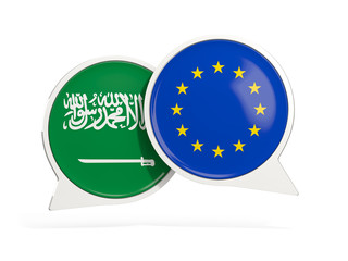 Flags of Saudi Arabia and EU inside chat bubbles