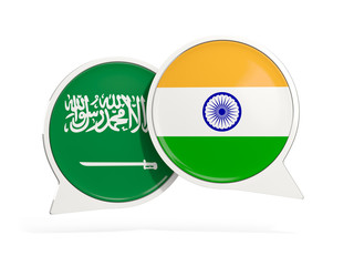 Fototapeta premium Flags of Saudi Arabia and india inside chat bubbles