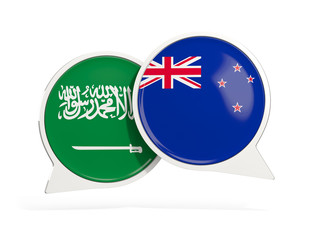 Flags of Saudi Arabia and new zealand inside chat bubbles