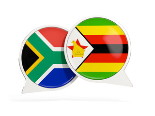 Flags of South Africa and zimbabwe inside chat bubbles