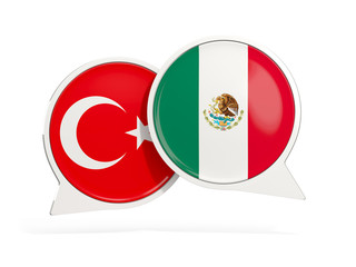 Fototapeta premium Flags of Turkey and mexico inside chat bubbles