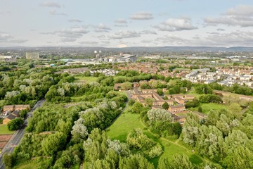 Fototapeta na wymiar Aerial View Manchester Downtown and Stadium