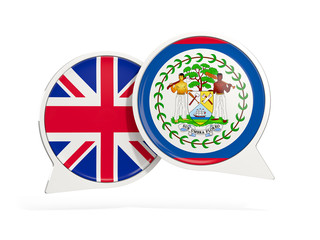 Flags of UK and belize inside chat bubbles