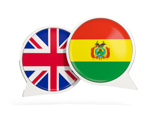 Flags of UK and bolivia inside chat bubbles