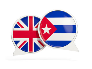 Flags of UK and cuba inside chat bubbles