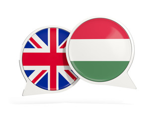 Flags of UK and hungary inside chat bubbles
