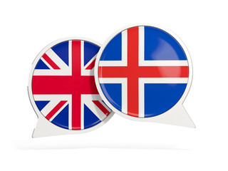 Flags of UK and iceland inside chat bubbles