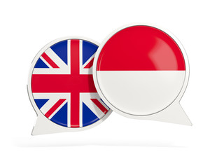 Flags of UK and indonesia inside chat bubbles