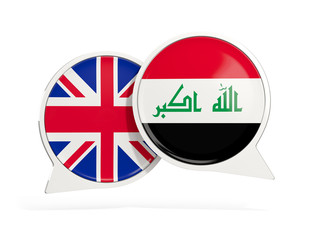 Flags of UK and iraq inside chat bubbles
