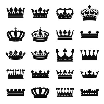 Vector set collection of heraldry crowns editable elements for graphic designers isolated on white background