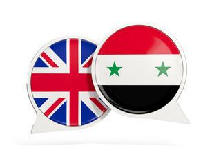 Flags of UK and syria inside chat bubbles
