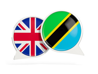 Flags of UK and tanzania inside chat bubbles