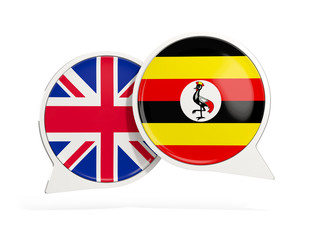 Flags of UK and uganda inside chat bubbles