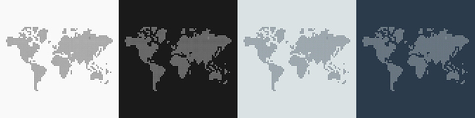 Vector set of 4 maps of the World map made with round dots 