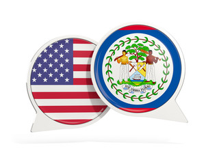 Flags of United States and belize inside chat bubbles