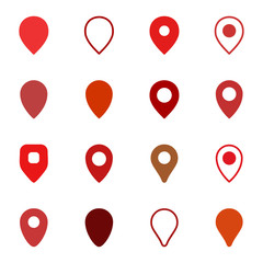 High quality vector collection set of GPS map pointer in many different shapes isolated on white background