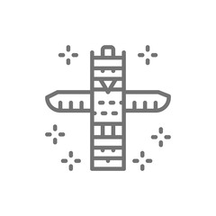 Traditional animal totem pole, native indian totem line icon.