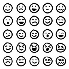 Vector set of hand drawn emoticons (emoji) isolated on white background