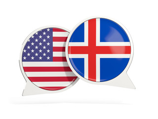 Flags of United States and iceland inside chat bubbles