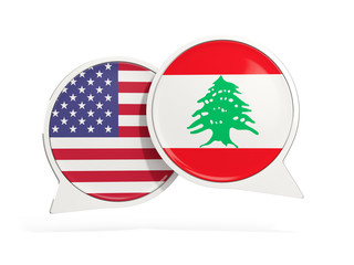 Flags of United States and lebanon inside chat bubbles