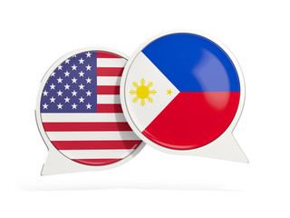 Flags of United States and philippines inside chat bubbles