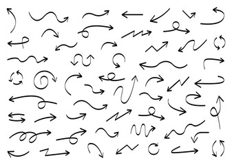 Arrows big black set icons. Arrow icon. Arrow vector collection. Arrow. Cursor. Doodle hand drawn arrows. Vector illustration.