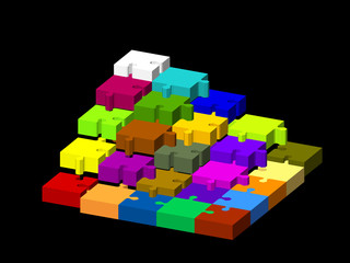 Pedestal of puzzle. Isolated on black background. 3d Vector colorful illustration.