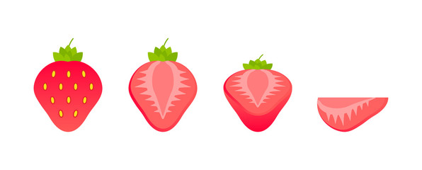 Set of fruits. Summer fruit collection. Fruits strawberry. Vegetarian and ecology food. Vector illustration.