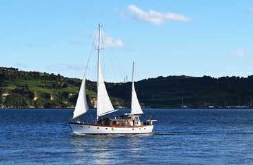 sailing boat in the Tago river, Portugal
