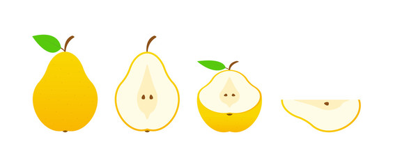 Set of fruits. Summer fruit collection. Fruits pear. Vegetarian and ecology food. Vector illustration.