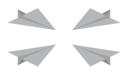 Tourism, travel and booking concept equipment with papper aircraft, airplane, airliner in isometric, 3D style. Vector illustration. White background.