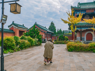 zhangjiajie/China - 15 October 2018Unacquainted Tourists walking on tianmen temple on Tianmen mountain at Zhangjiajie China..Tianmen mountain the travel landmark of Hunan zhangjiajie city China