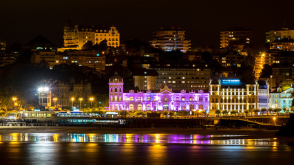 Fototapeta na wymiar Great Casino of Santander iluminated at night