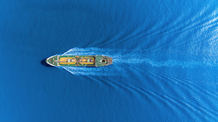 Aerial top view Oil ship tanker transportation oil from refinery on the sea. - 271221924