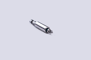Screwdriver bit isolated on white background. Screwdriver bit holder with copy space. Mechanical...