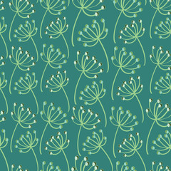 Green berries seamless pattern. Vector illustration of green berries on turquoise background
