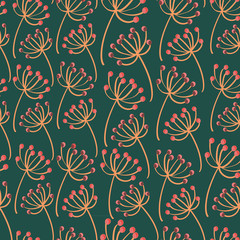 Violet and pink berries seamless pattern. Vector illustration of blue and pink  berries on dark green background