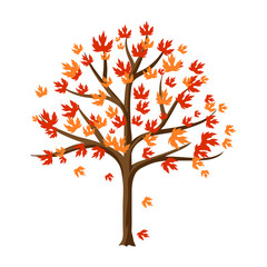 Autumn stylized tree with falling leaves.