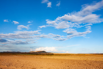 LANDSCAPE AND HORIZON SCENERY WITH SKY WITH CLOUDS AND MOUNTAIN IN SPAIN