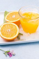 Fresh and delicious oranges and orange juice