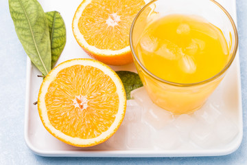 Fresh and delicious oranges and orange juice