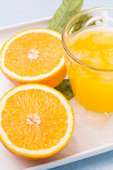Fresh and delicious oranges and orange juice