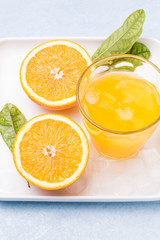 Fresh and delicious oranges and orange juice